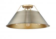  3306-3FM BCB-AB - Orwell BCB 3 Light Flush Mount in Brushed Champagne Bronze with Aged Brass shade